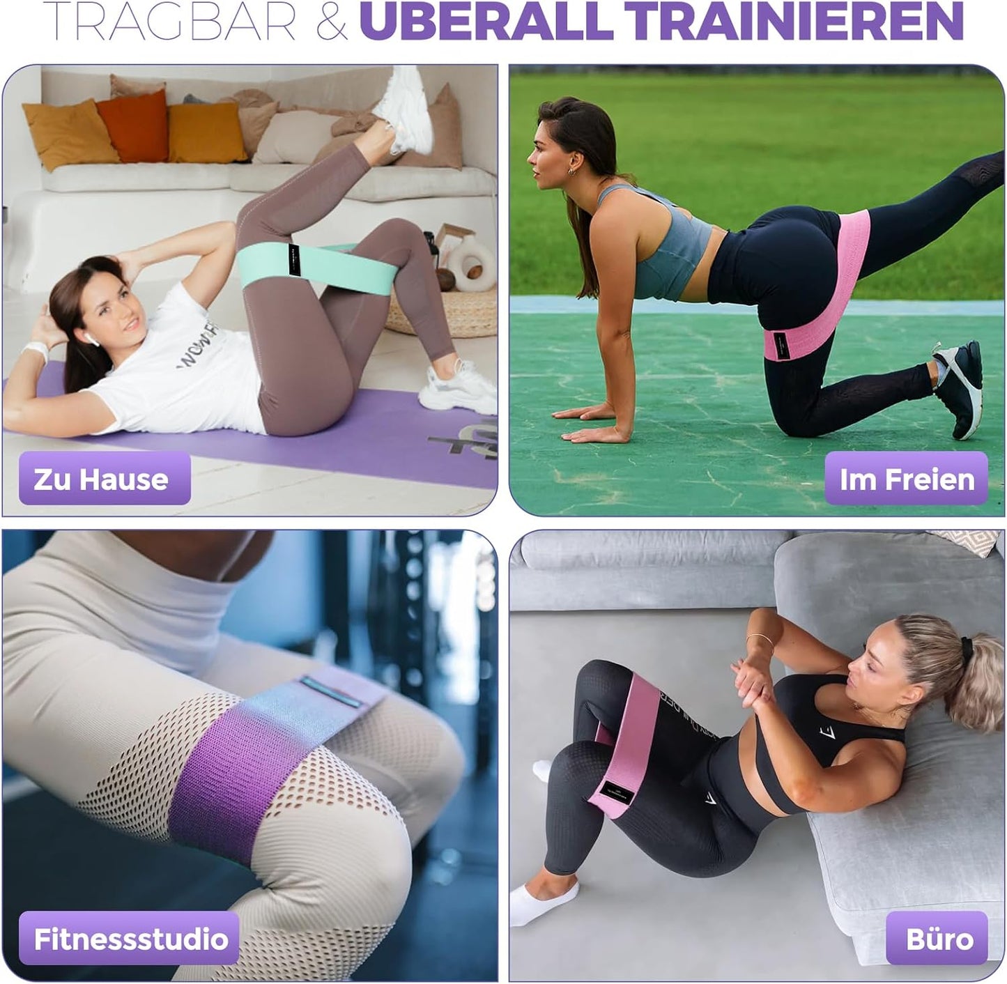 Elastisches Band Für Krafttraining, Aus Stoff, Elastisches Fitnessband, 3 Kraftstufen, Elastisch, Sport Für Yoga/Pilates/Fitness/Squats/Po-Brücke