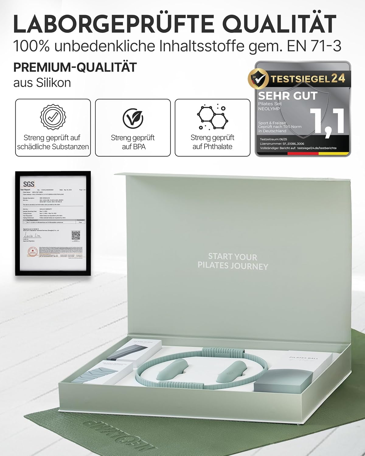 NEOLYMP Pilates Set Für Zuhause – Pilates Ball, Pilates Ring & Gewichte – Komplettes Pilates Zubehör Set – Inkl. Pilates Bänder, 1Kg Hanteln & E-Book – Pilates Essential Kit