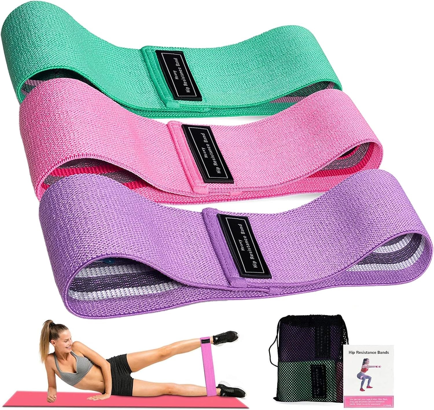 Elastisches Band Für Krafttraining, Aus Stoff, Elastisches Fitnessband, 3 Kraftstufen, Elastisch, Sport Für Yoga/Pilates/Fitness/Squats/Po-Brücke