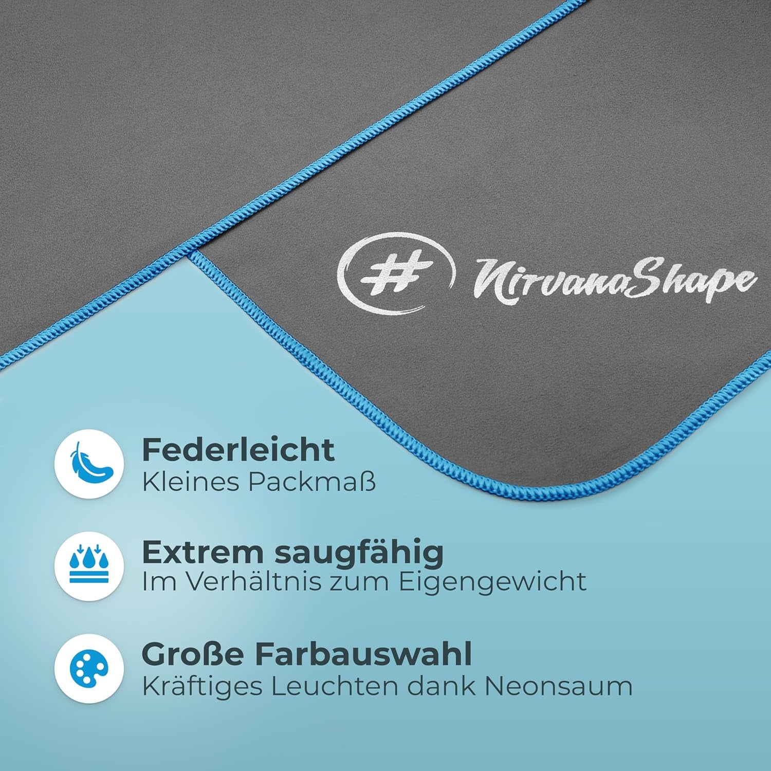 Nirvanashape Mikrofaser Handtuch - Reisehandtuch, Badetuch Für Urlauber in Vielen Farben - Kompakte, Schnelltrocknende Microfaser Handtücher Als Strandtuch, Sporthandtuch - Für Reisen, Camping, Sport