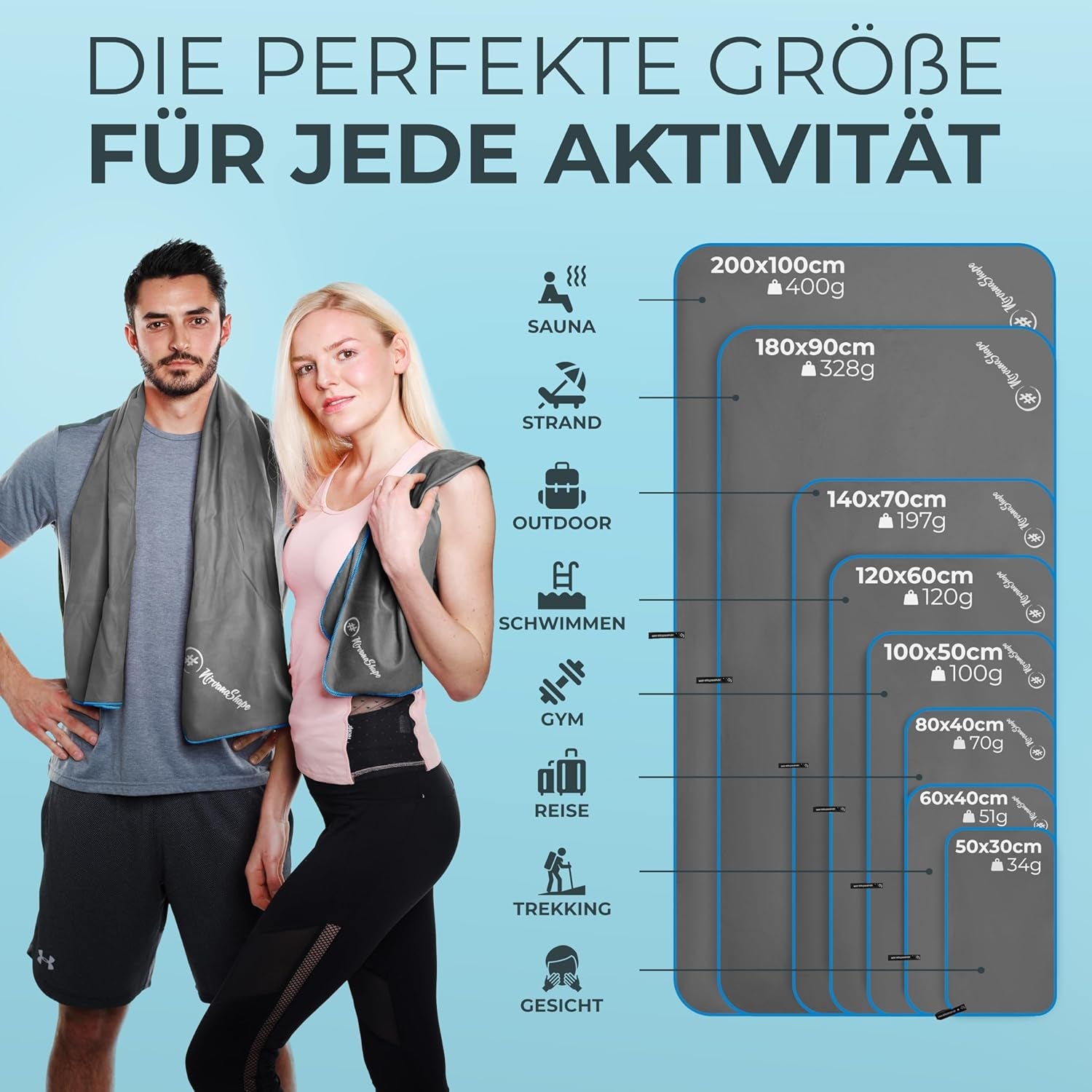 Nirvanashape Mikrofaser Handtuch - Reisehandtuch, Badetuch Für Urlauber in Vielen Farben - Kompakte, Schnelltrocknende Microfaser Handtücher Als Strandtuch, Sporthandtuch - Für Reisen, Camping, Sport