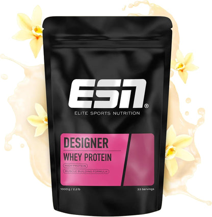 ESN Designer Whey Protein Pulver, Vanilla, 1 Kg, Bis Zu 23 G Protein Pro Portion, Ideal Zum Muskelaufbau Und -Erhalt - Made in Germany