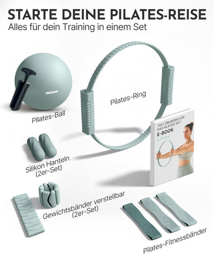 NEOLYMP Pilates Set Für Zuhause – Pilates Ball, Pilates Ring & Gewichte – Komplettes Pilates Zubehör Set – Inkl. Pilates Bänder, 1Kg Hanteln & E-Book – Pilates Essential Kit