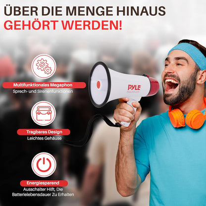 Pyle Megaphon Mit Sirene, Signalhorn – Siren Megaphone – Mini Megafon Kinder & Erwachsene 20W, Faltbare Megaphone Mit Sirene & Mikrofon, Lautstärke Einstellbar & Batteriebetrieben Reichweite: 550M