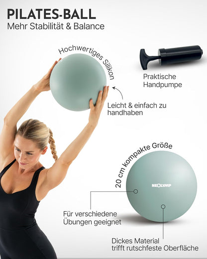 NEOLYMP Pilates Set Für Zuhause – Pilates Ball, Pilates Ring & Gewichte – Komplettes Pilates Zubehör Set – Inkl. Pilates Bänder, 1Kg Hanteln & E-Book – Pilates Essential Kit