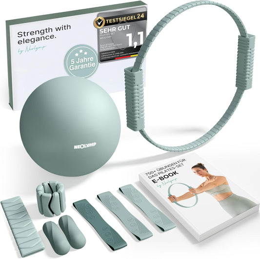 NEOLYMP Pilates Set Für Zuhause – Pilates Ball, Pilates Ring & Gewichte – Komplettes Pilates Zubehör Set – Inkl. Pilates Bänder, 1Kg Hanteln & E-Book – Pilates Essential Kit
