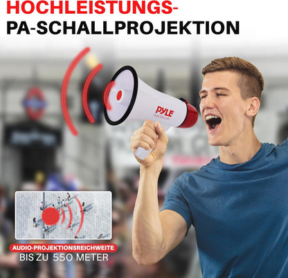 Pyle Megaphon Mit Sirene, Signalhorn – Siren Megaphone – Mini Megafon Kinder & Erwachsene 20W, Faltbare Megaphone Mit Sirene & Mikrofon, Lautstärke Einstellbar & Batteriebetrieben Reichweite: 550M